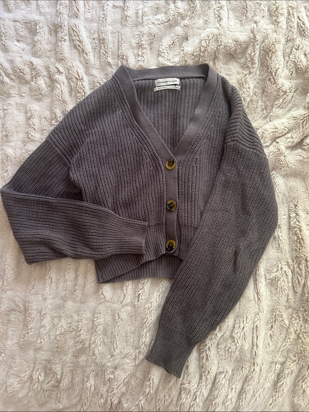 Urban Outfitters Charcoal Cropped V-Neck Button Cardigan